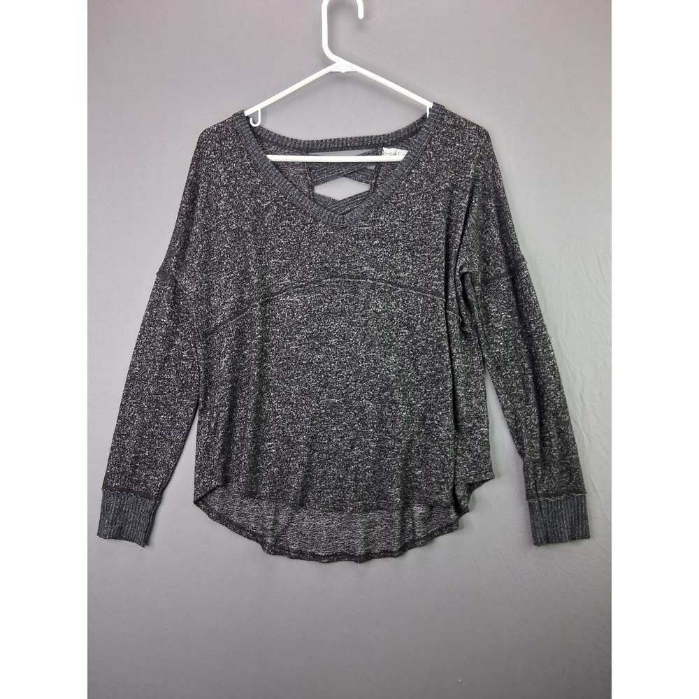 Moa Moa Sweater Womens Medium Gray Marled Strappy Lattice Back High Low Knit